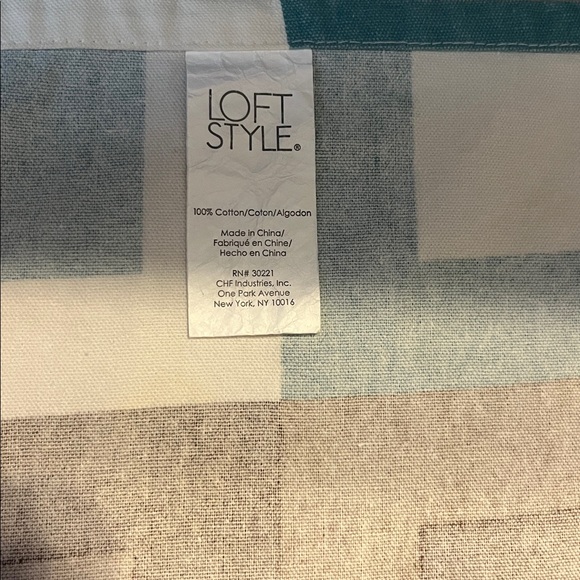 Shower curtain in Geometric Patterned Fabric in Dark  Brown, Taupe and Teal Blue - Picture 3 of 3